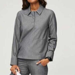 FIGS Nala Polo Long Sleeve Scrub Top In Graphite Size Medium